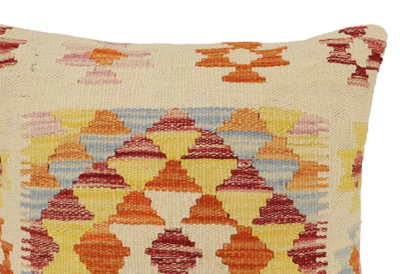 handmade Traditional Pillow Beige Rust Hand-Woven SQUARE 100% WOOL Hand woven turkish pillow2 x 2
