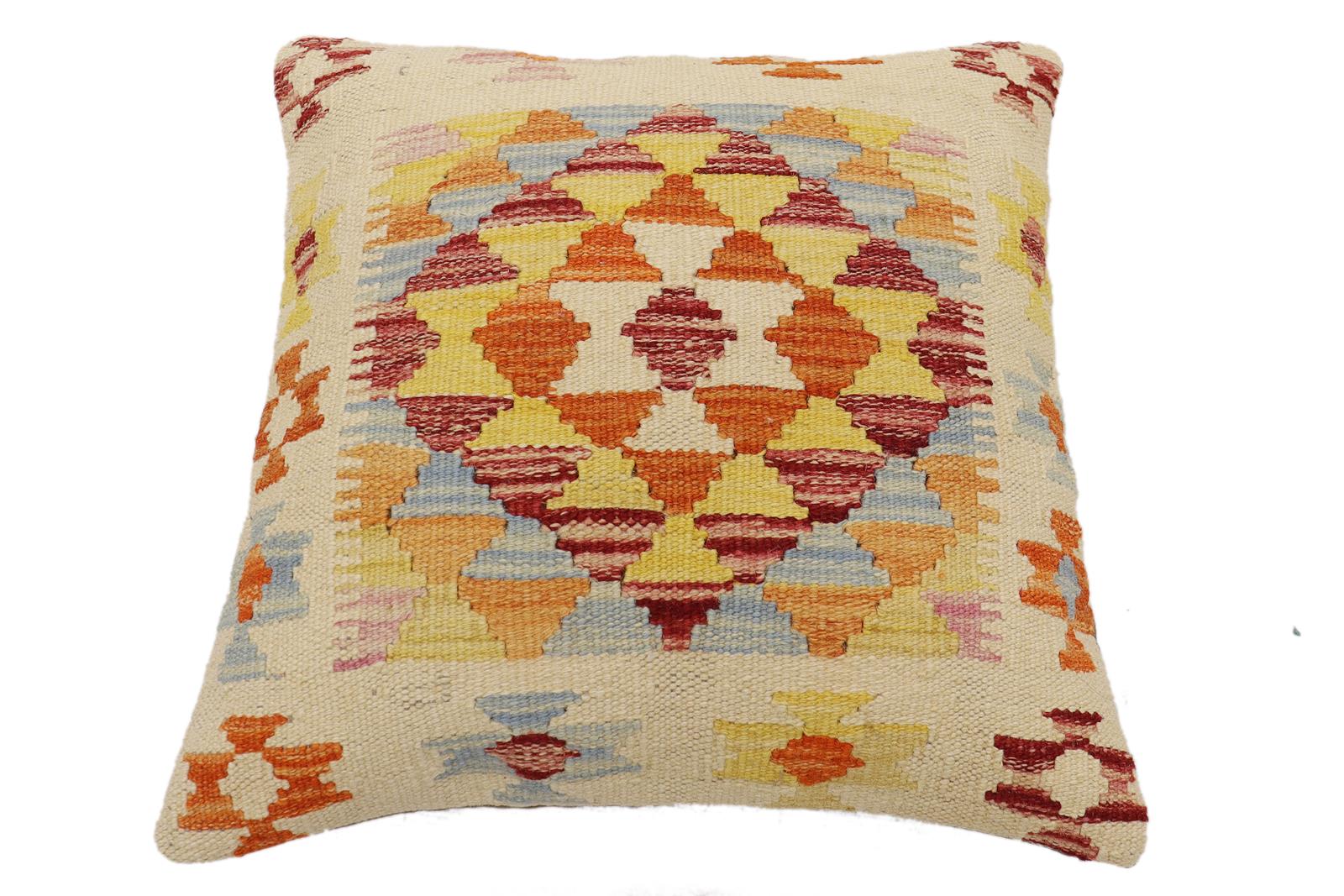 handmade Traditional Pillow Beige Rust Hand-Woven SQUARE 100% WOOL Hand woven turkish pillow2 x 2