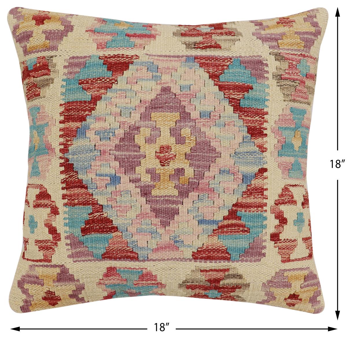 handmade Traditional Pillow Red Blue Hand-Woven SQUARE 100% WOOL Hand woven turkish pillow2 x 2