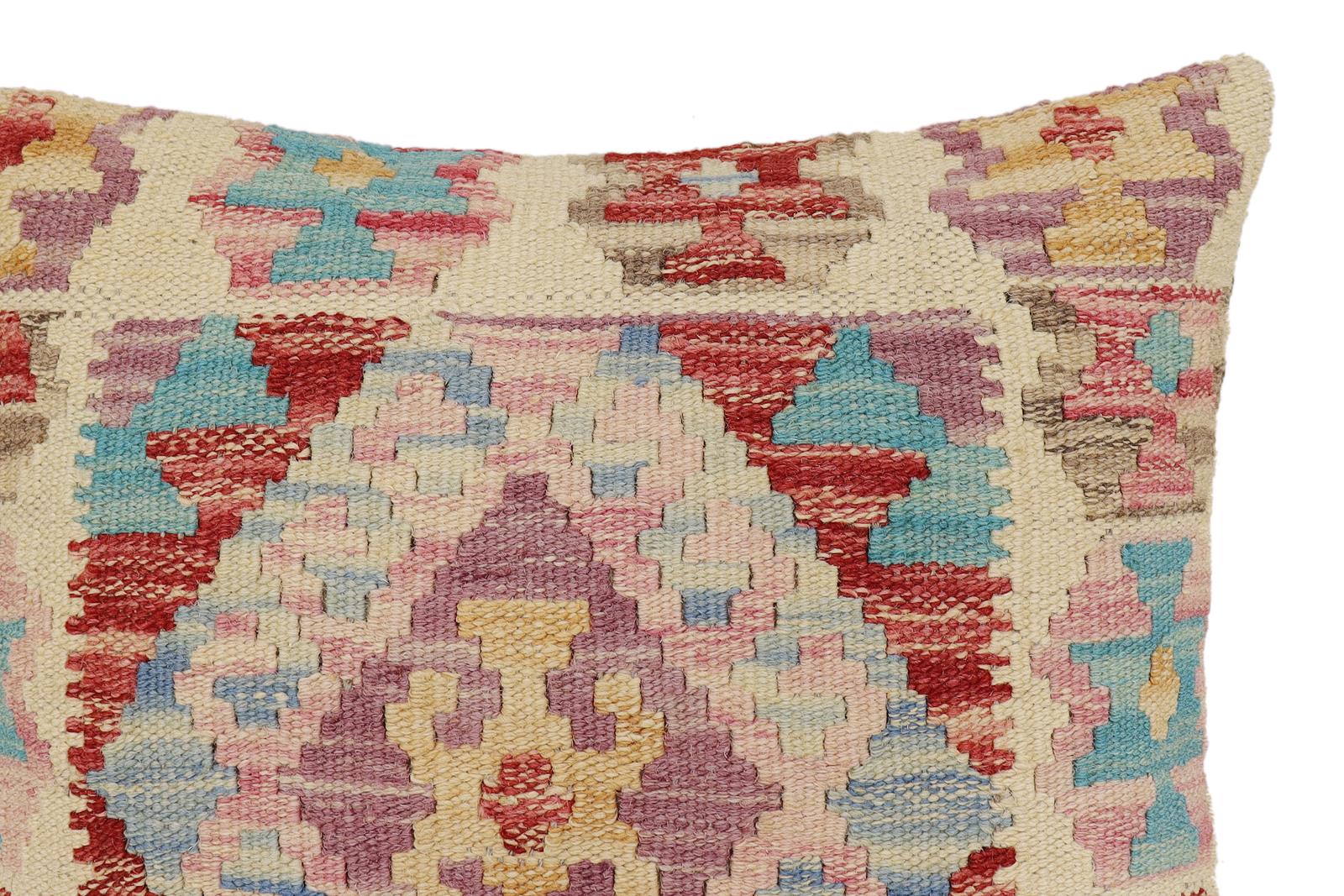 handmade Traditional Pillow Red Blue Hand-Woven SQUARE 100% WOOL Hand woven turkish pillow2 x 2