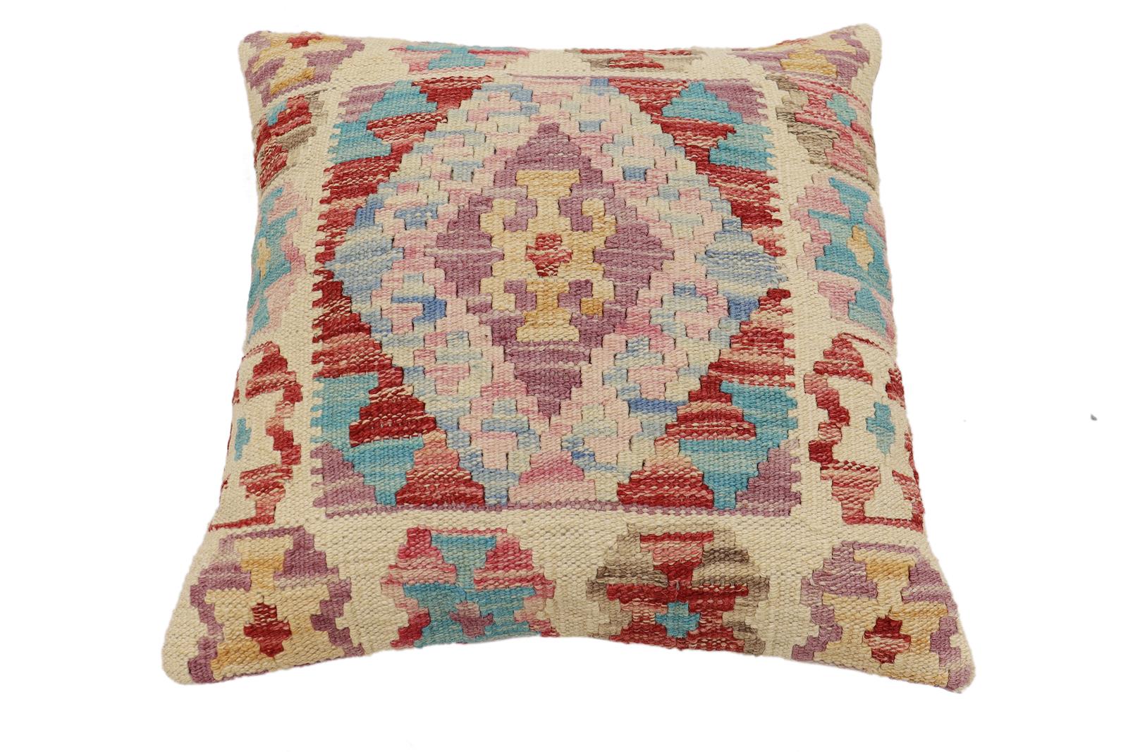handmade Traditional Pillow Red Blue Hand-Woven SQUARE 100% WOOL Hand woven turkish pillow2 x 2