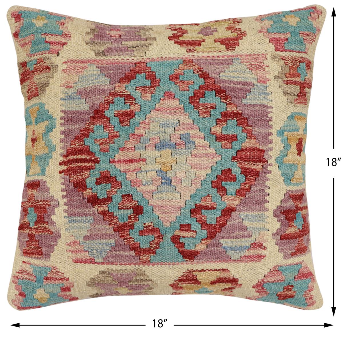 handmade Traditional Pillow Beige Blue Hand-Woven SQUARE 100% WOOL Hand woven turkish pillow2 x 2
