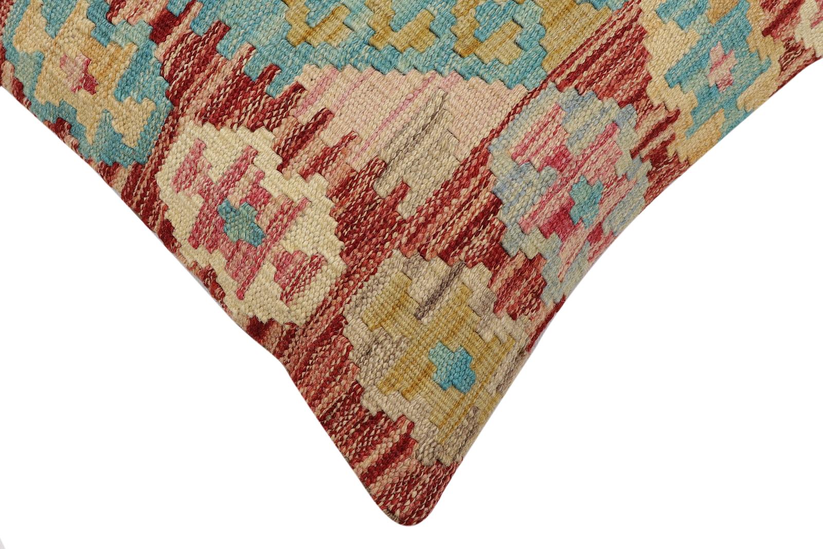 handmade Traditional Pillow Red Blue Hand-Woven SQUARE 100% WOOL Hand woven turkish pillow2 x 2