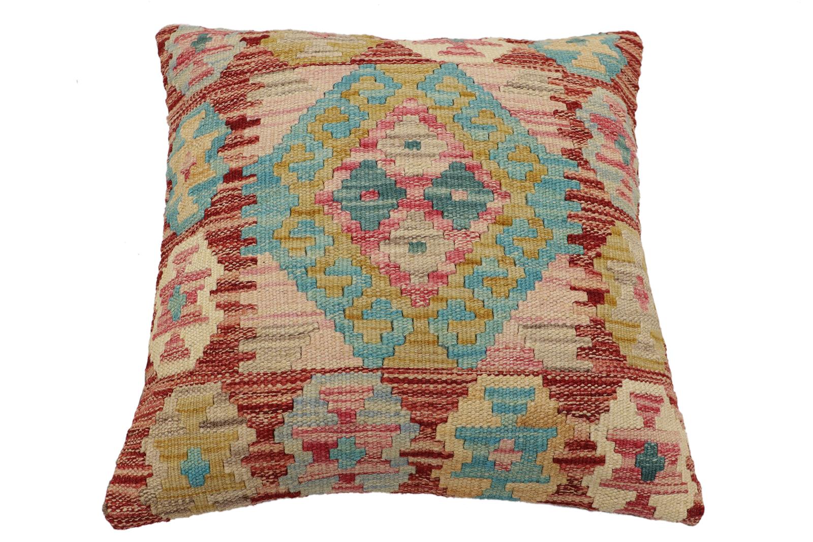 handmade Traditional Pillow Red Blue Hand-Woven SQUARE 100% WOOL Hand woven turkish pillow2 x 2