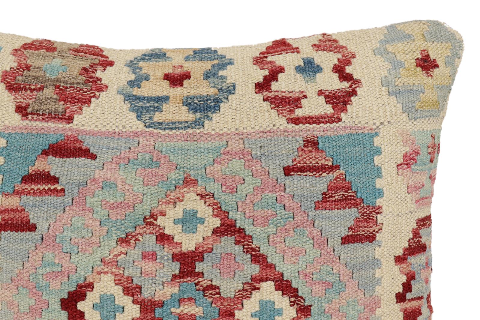 handmade Traditional Pillow Red Blue Hand-Woven SQUARE 100% WOOL Hand woven turkish pillow2 x 2