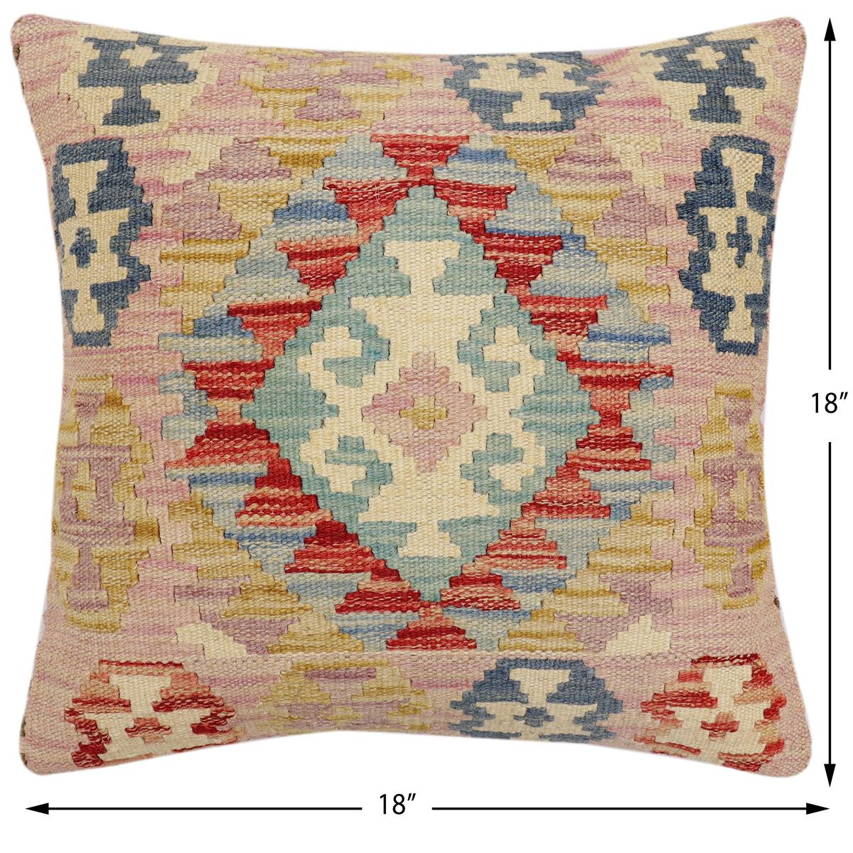 handmade Traditional Pillow Red Blue Hand-Woven SQUARE 100% WOOL Hand woven turkish pillow2 x 2