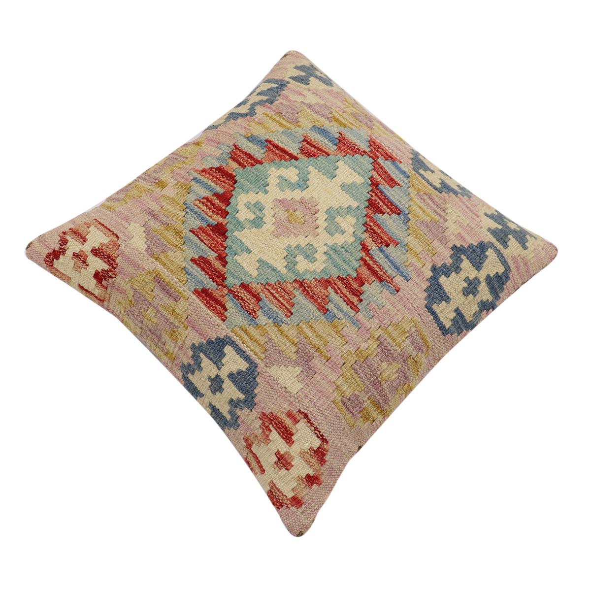 handmade Traditional Pillow Red Blue Hand-Woven SQUARE 100% WOOL Hand woven turkish pillow2 x 2