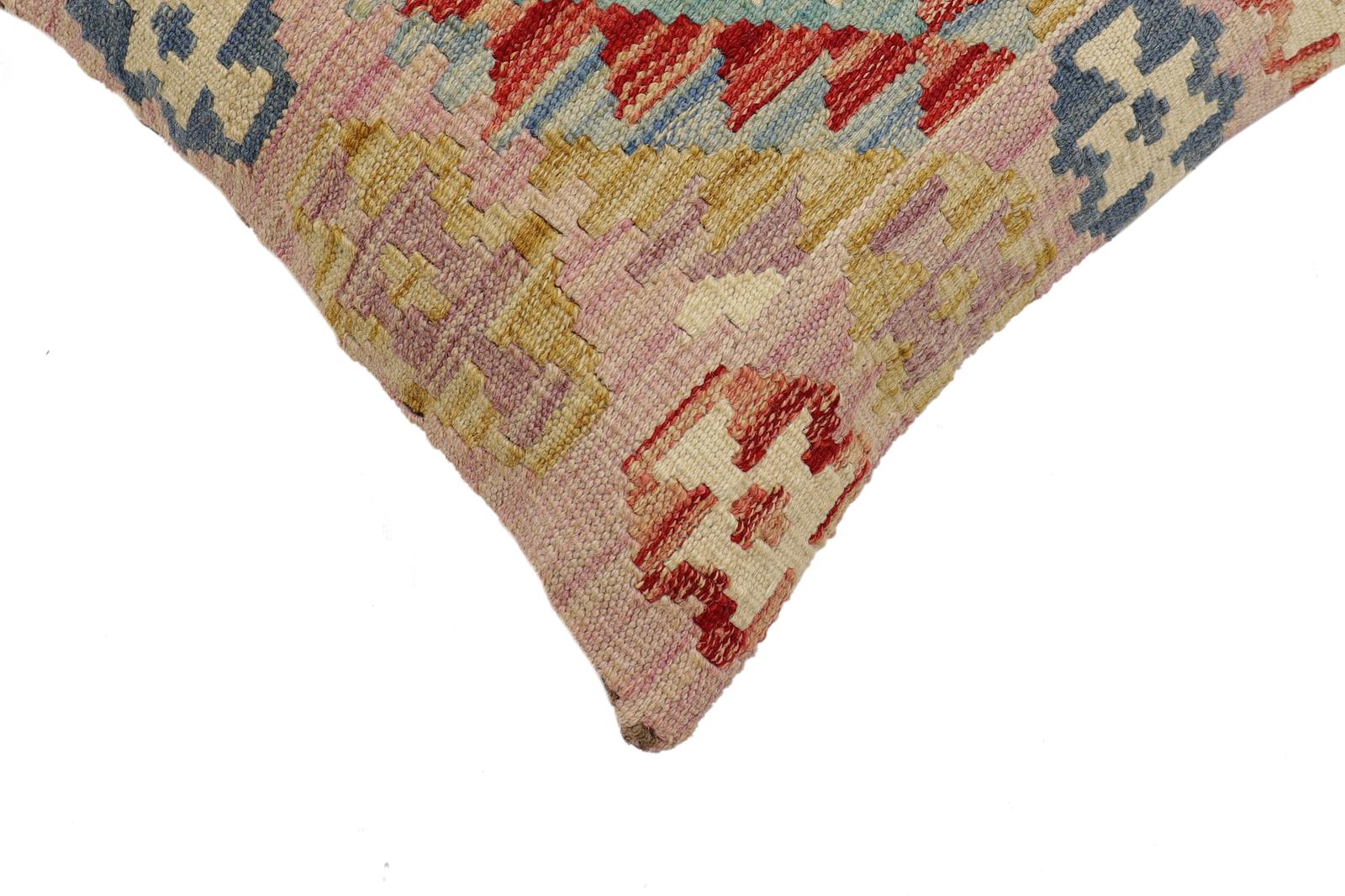 handmade Traditional Pillow Red Blue Hand-Woven SQUARE 100% WOOL Hand woven turkish pillow2 x 2