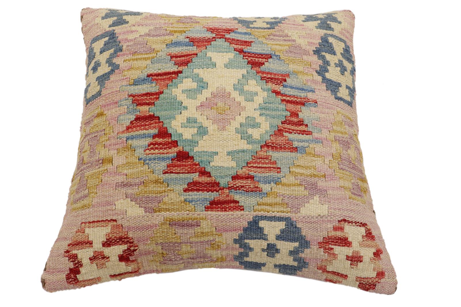 handmade Traditional Pillow Red Blue Hand-Woven SQUARE 100% WOOL Hand woven turkish pillow2 x 2