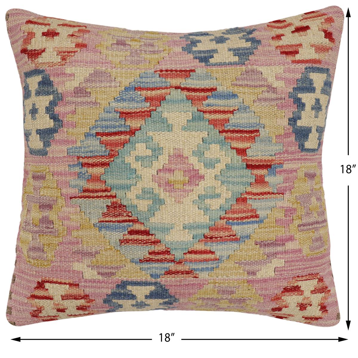 handmade Traditional Pillow Red Blue Hand-Woven SQUARE 100% WOOL Hand woven turkish pillow2 x 2
