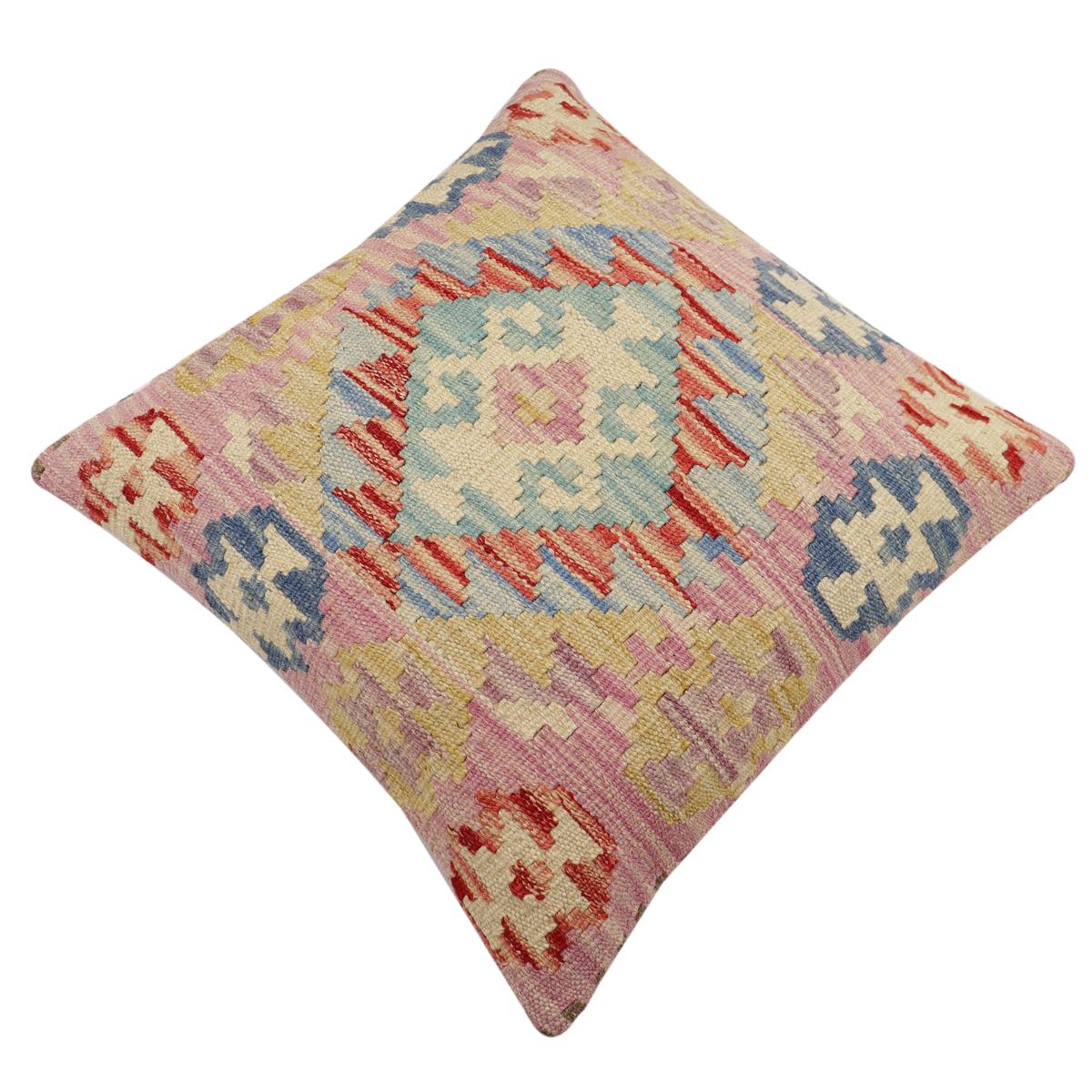handmade Traditional Pillow Red Blue Hand-Woven SQUARE 100% WOOL Hand woven turkish pillow2 x 2