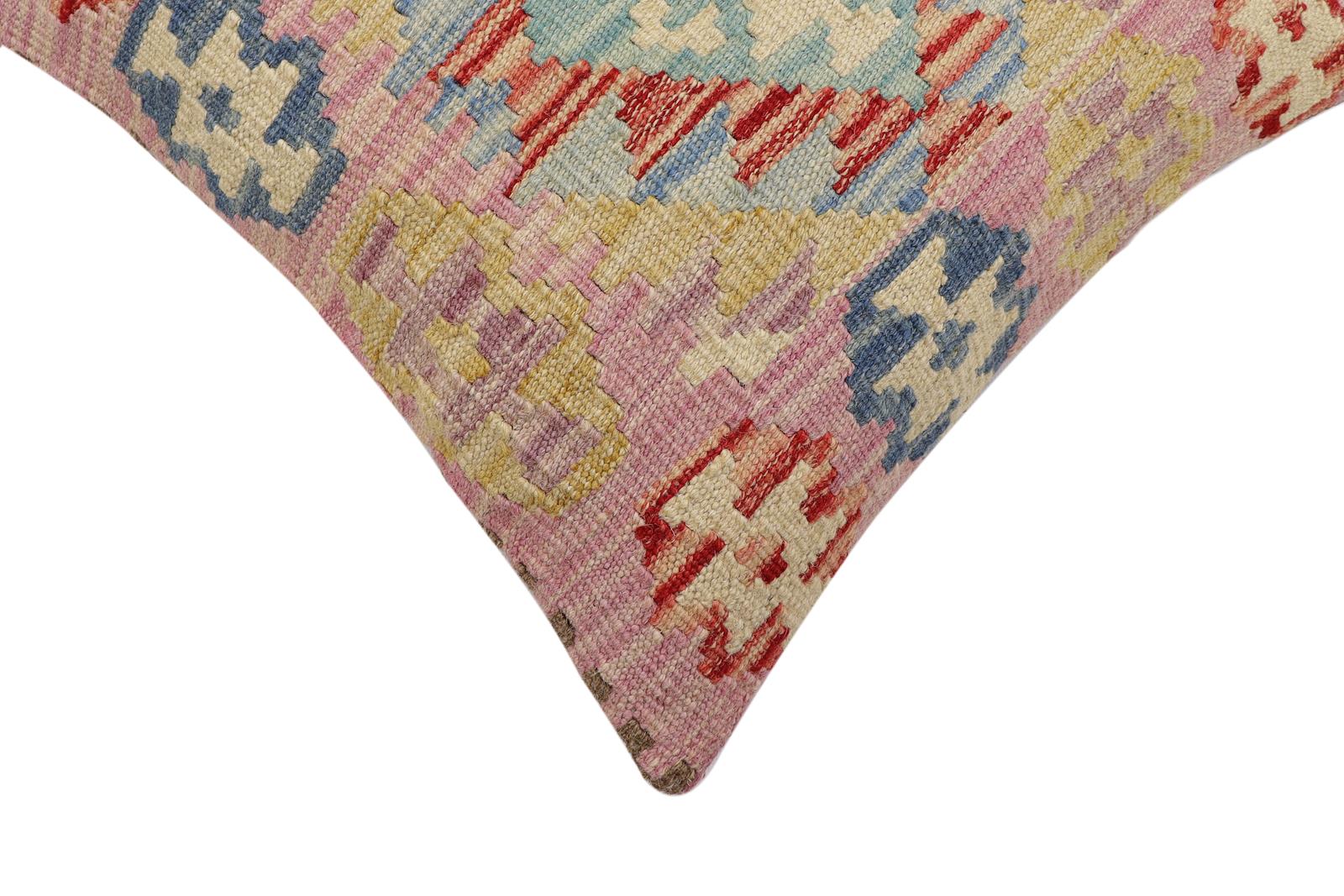 handmade Traditional Pillow Red Blue Hand-Woven SQUARE 100% WOOL Hand woven turkish pillow2 x 2