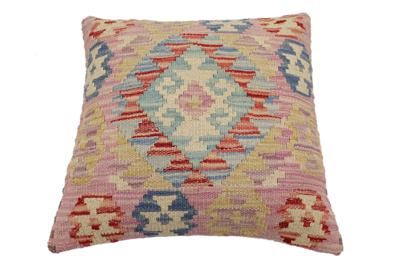 handmade Traditional Pillow Red Blue Hand-Woven SQUARE 100% WOOL Hand woven turkish pillow2 x 2