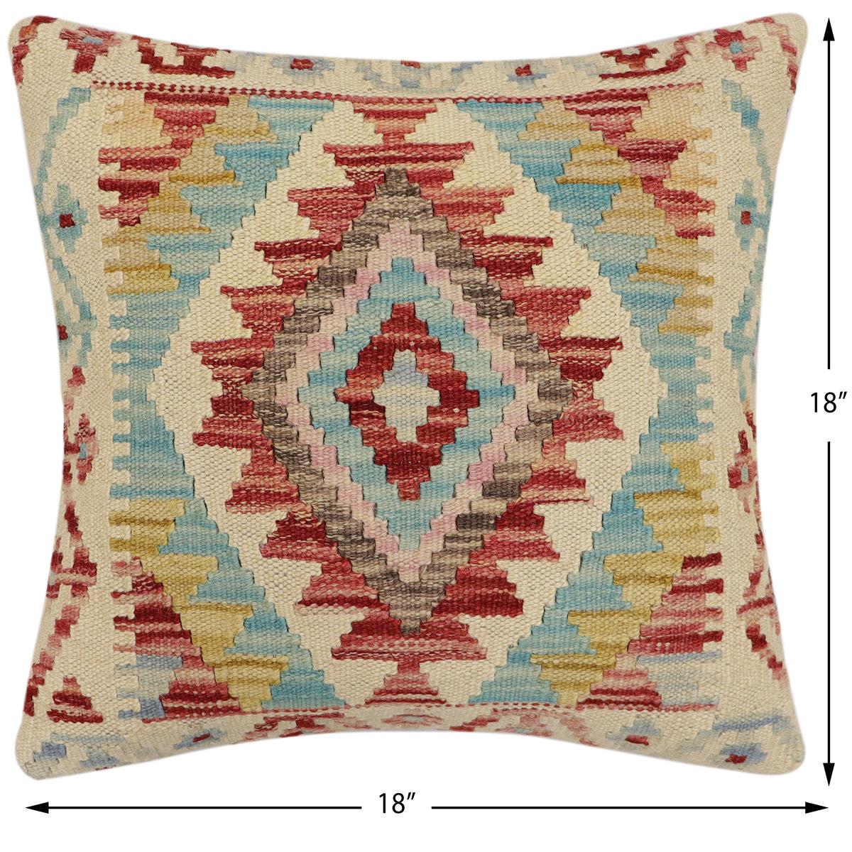 handmade Traditional Pillow Beige Red Hand-Woven SQUARE 100% WOOL Hand woven turkish pillow2 x 2