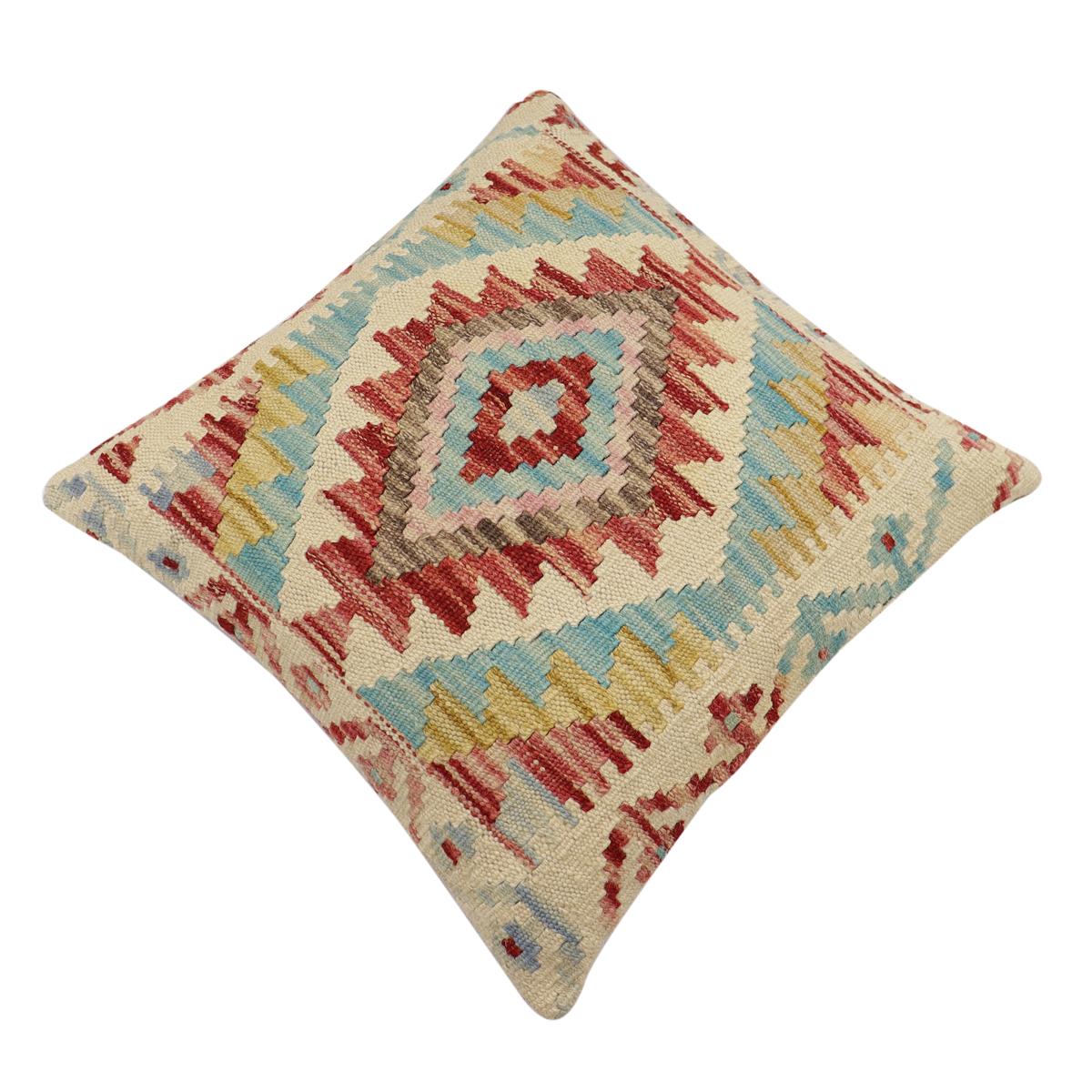 handmade Traditional Pillow Beige Red Hand-Woven SQUARE 100% WOOL Hand woven turkish pillow2 x 2