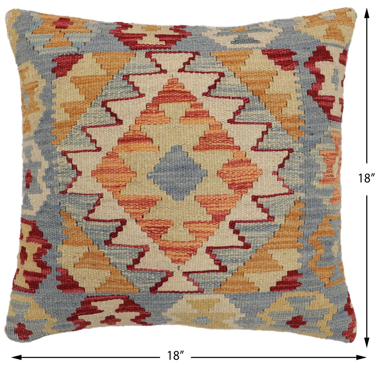 handmade Traditional Pillow Blue Beige Hand-Woven SQUARE 100% WOOL Hand woven turkish pillow2 x 2