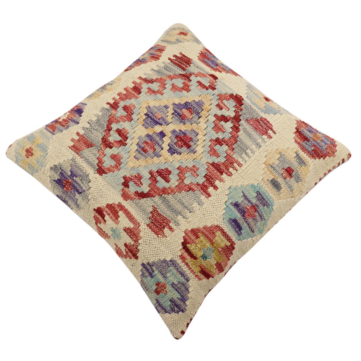 handmade Traditional Pillow Beige Red Hand-Woven SQUARE 100% WOOL Hand woven turkish pillow2 x 2