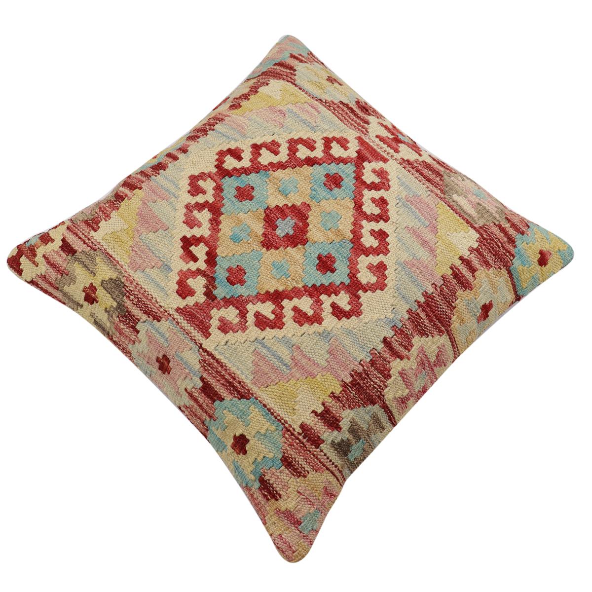 handmade Traditional Pillow Red Beige Hand-Woven SQUARE 100% WOOL Hand woven turkish pillow2 x 2