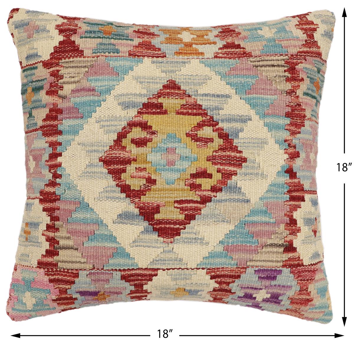 handmade Traditional Pillow Red Blue Hand-Woven SQUARE 100% WOOL Hand woven turkish pillow2 x 2
