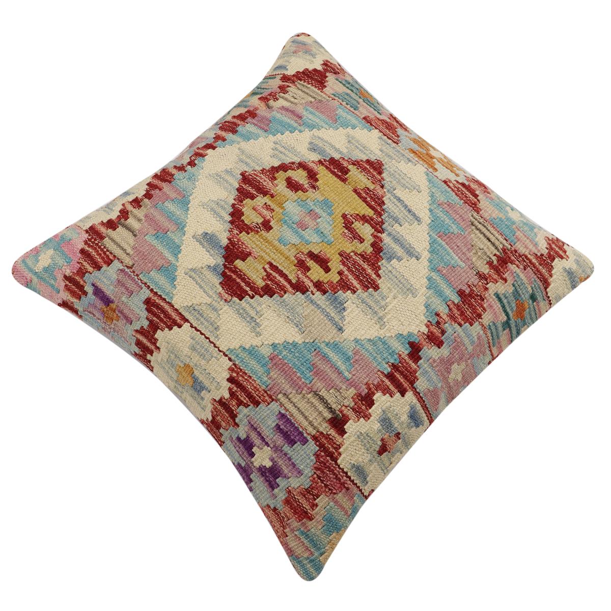 handmade Traditional Pillow Red Blue Hand-Woven SQUARE 100% WOOL Hand woven turkish pillow2 x 2