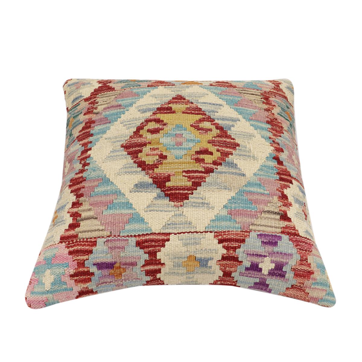 handmade Traditional Pillow Red Blue Hand-Woven SQUARE 100% WOOL Hand woven turkish pillow2 x 2