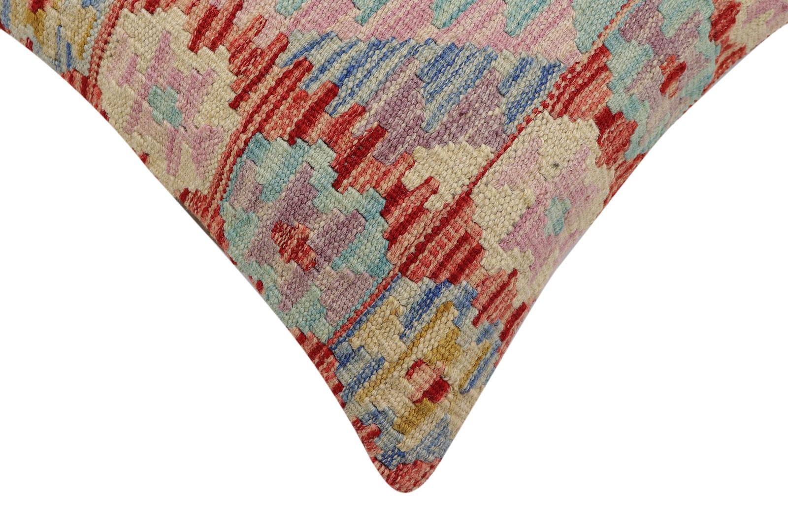 handmade Traditional Pillow Red Blue Hand-Woven SQUARE 100% WOOL Hand woven turkish pillow2 x 2