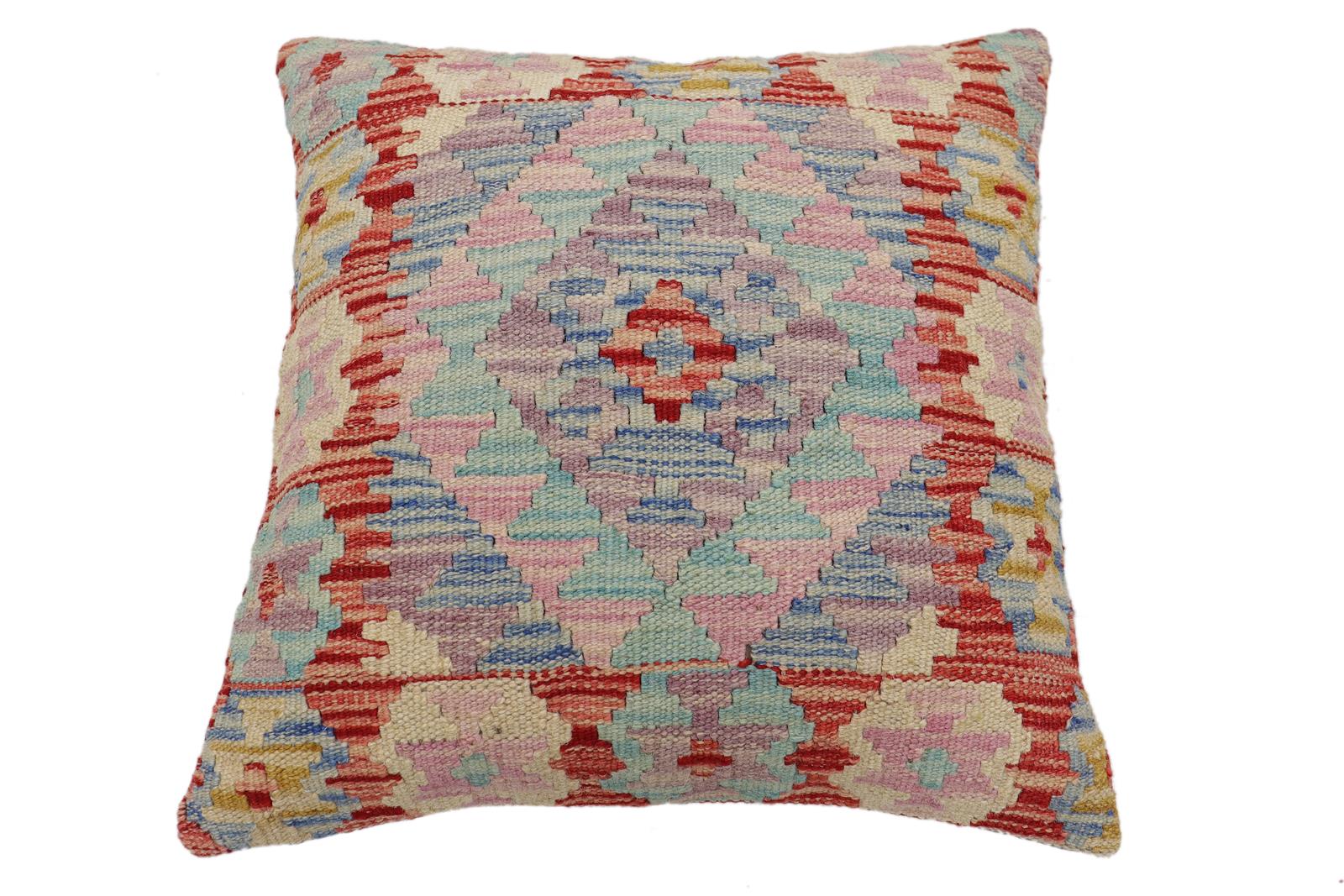 handmade Traditional Pillow Red Blue Hand-Woven SQUARE 100% WOOL Hand woven turkish pillow2 x 2