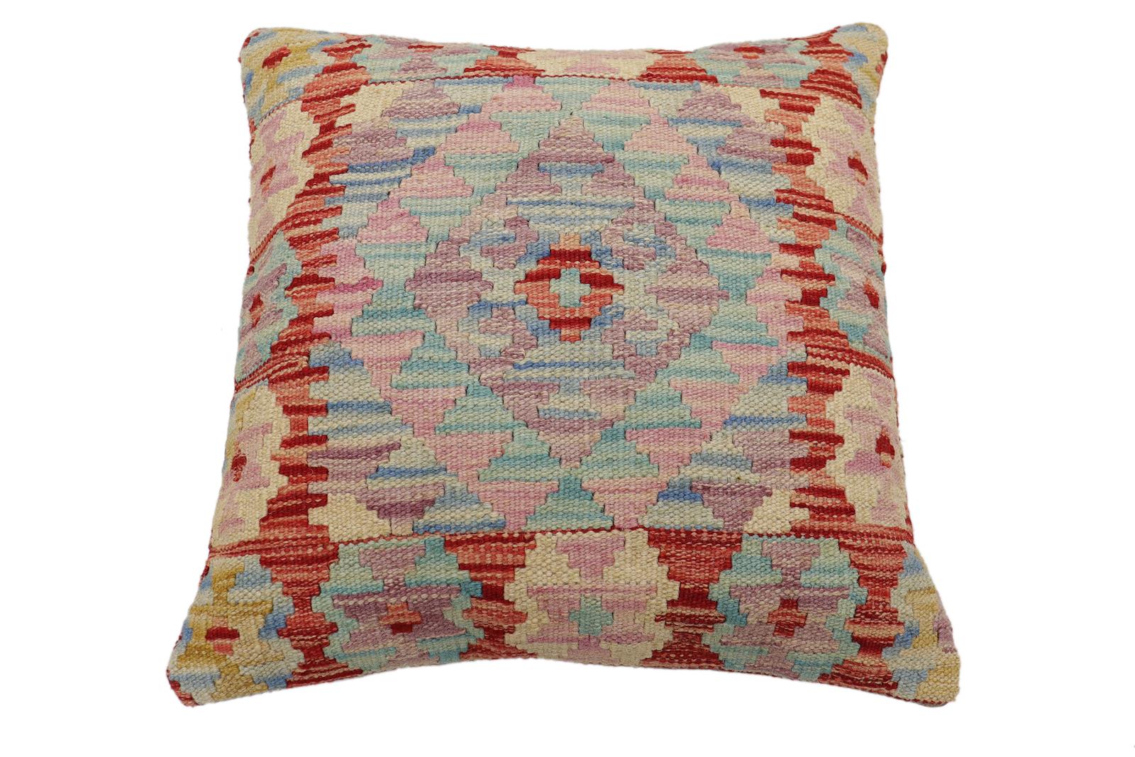 handmade Traditional Pillow Red Blue Hand-Woven SQUARE 100% WOOL Hand woven turkish pillow2 x 2