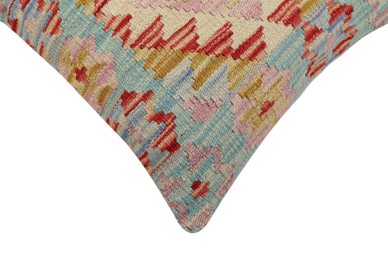 handmade Traditional Pillow Blue Red Hand-Woven SQUARE 100% WOOL Hand woven turkish pillow2 x 2