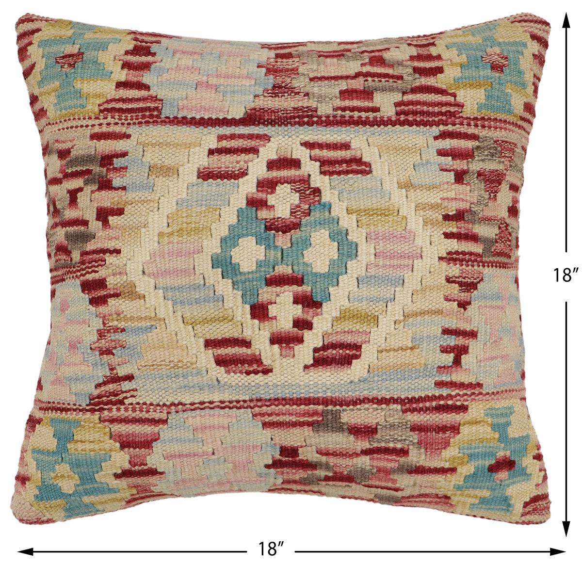 handmade Traditional Pillow Red Beige Hand-Woven SQUARE 100% WOOL Hand woven turkish pillow2 x 2