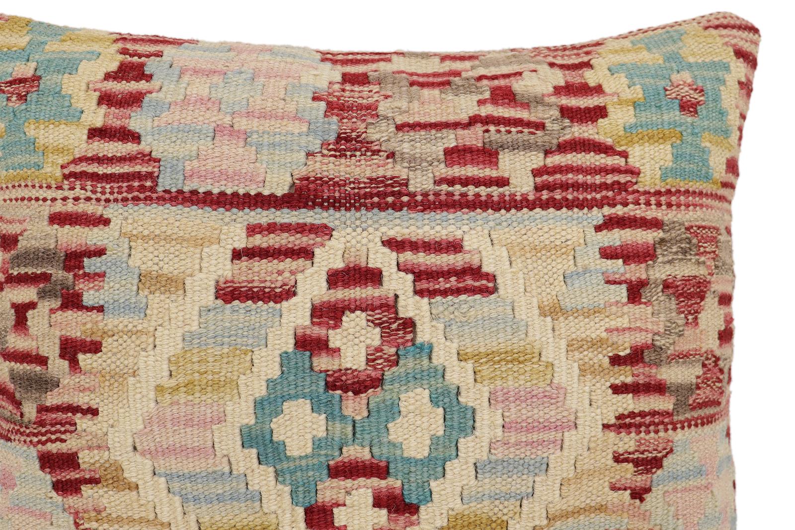 handmade Traditional Pillow Red Beige Hand-Woven SQUARE 100% WOOL Hand woven turkish pillow2 x 2