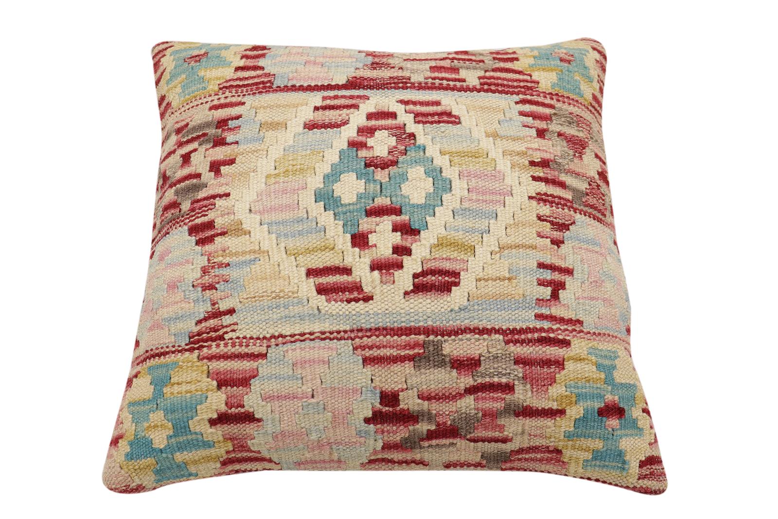 handmade Traditional Pillow Red Beige Hand-Woven SQUARE 100% WOOL Hand woven turkish pillow2 x 2