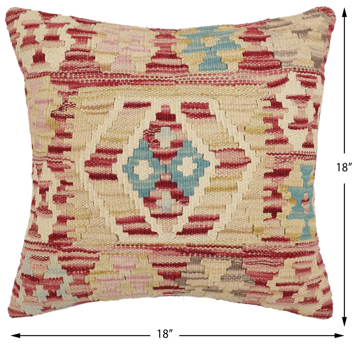 handmade Traditional Pillow Red Beige Hand-Woven SQUARE 100% WOOL Hand woven turkish pillow2 x 2