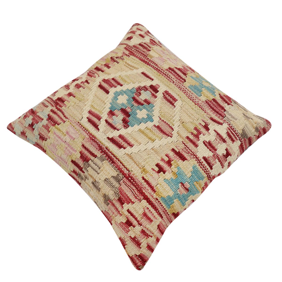 handmade Traditional Pillow Red Beige Hand-Woven SQUARE 100% WOOL Hand woven turkish pillow2 x 2