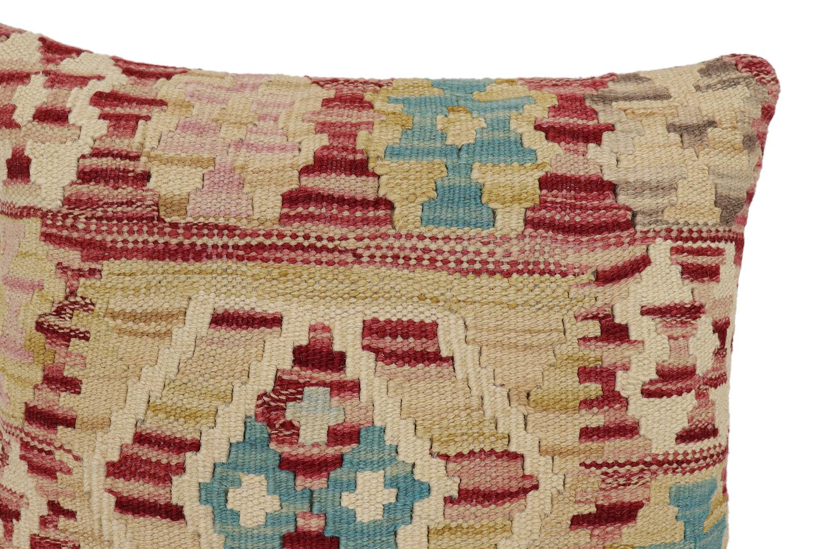 handmade Traditional Pillow Red Beige Hand-Woven SQUARE 100% WOOL Hand woven turkish pillow2 x 2