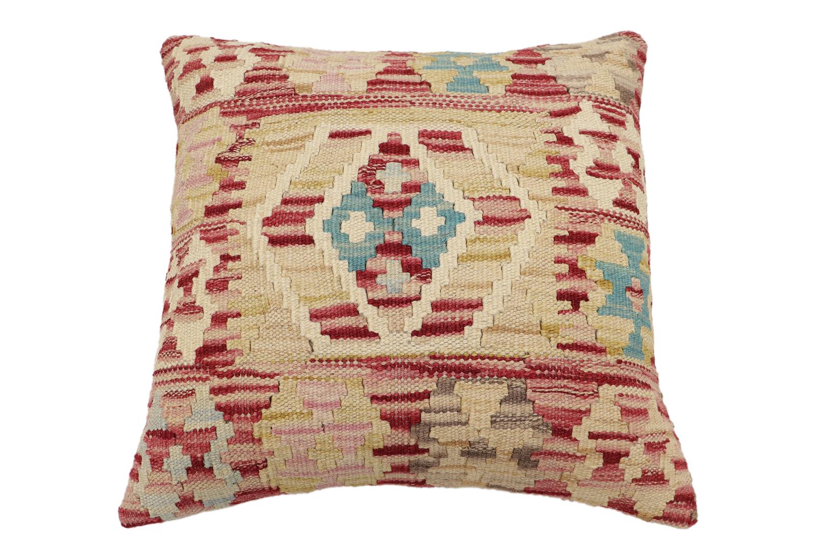 handmade Traditional Pillow Red Beige Hand-Woven SQUARE 100% WOOL Hand woven turkish pillow2 x 2