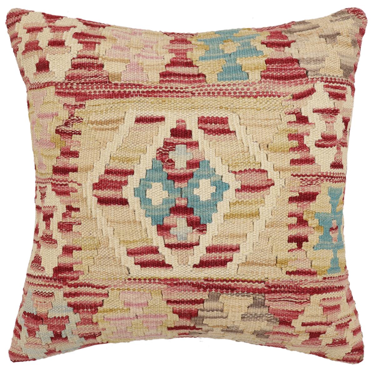 handmade Traditional Pillow Red Beige Hand-Woven SQUARE 100% WOOL Hand woven turkish pillow2 x 2