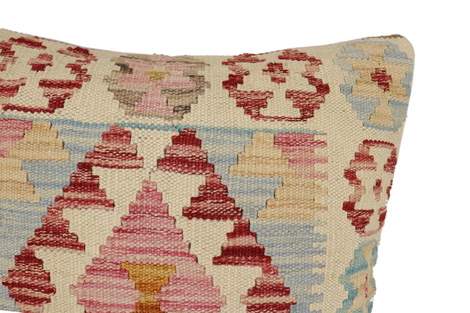 handmade Traditional Pillow Beige Red Hand-Woven SQUARE 100% WOOL Hand woven turkish pillow2 x 2