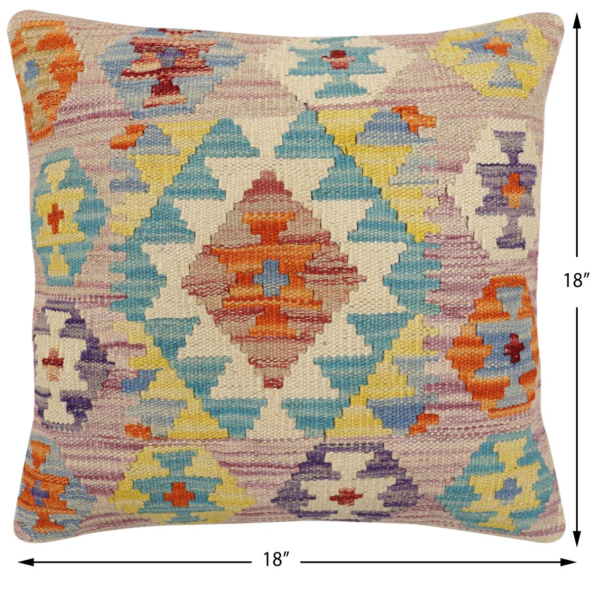 handmade Traditional Pillow Purple Blue Hand-Woven SQUARE 100% WOOL Hand woven turkish pillow2 x 2