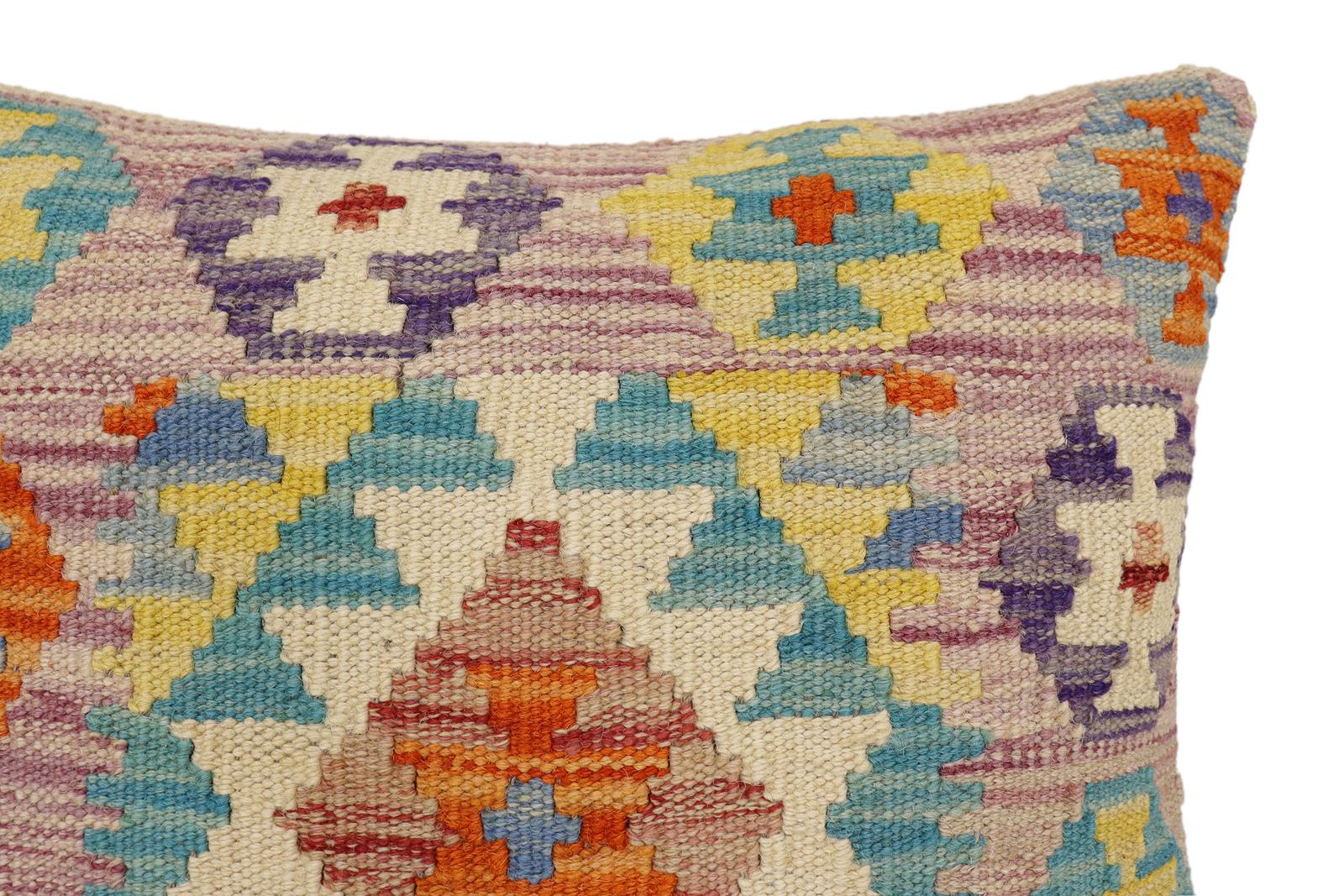 handmade Traditional Pillow Purple Blue Hand-Woven SQUARE 100% WOOL Hand woven turkish pillow2 x 2