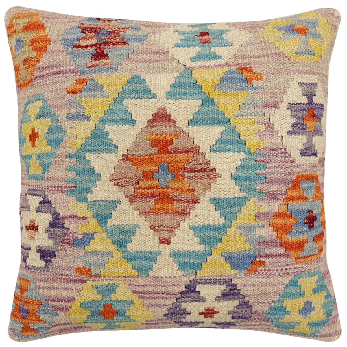 handmade Traditional Pillow Purple Blue Hand-Woven SQUARE 100% WOOL Hand woven turkish pillow2 x 2