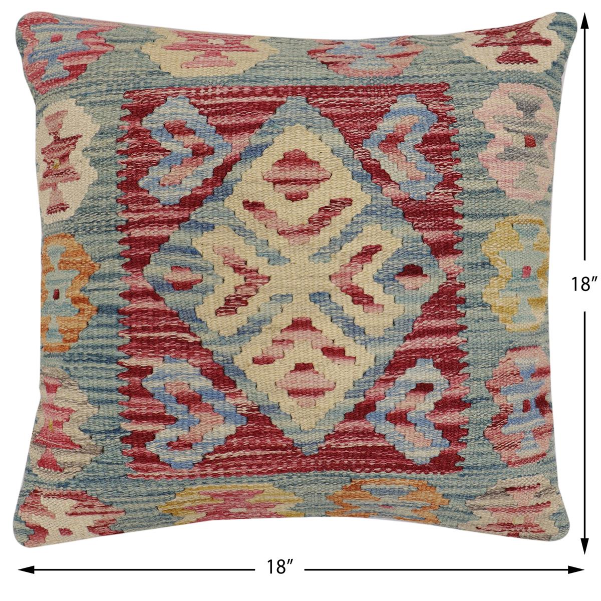 handmade Traditional Pillow Red Blue Hand-Woven SQUARE 100% WOOL Hand woven turkish pillow2 x 2