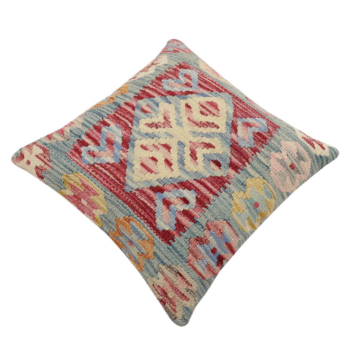 handmade Traditional Pillow Red Blue Hand-Woven SQUARE 100% WOOL Hand woven turkish pillow2 x 2
