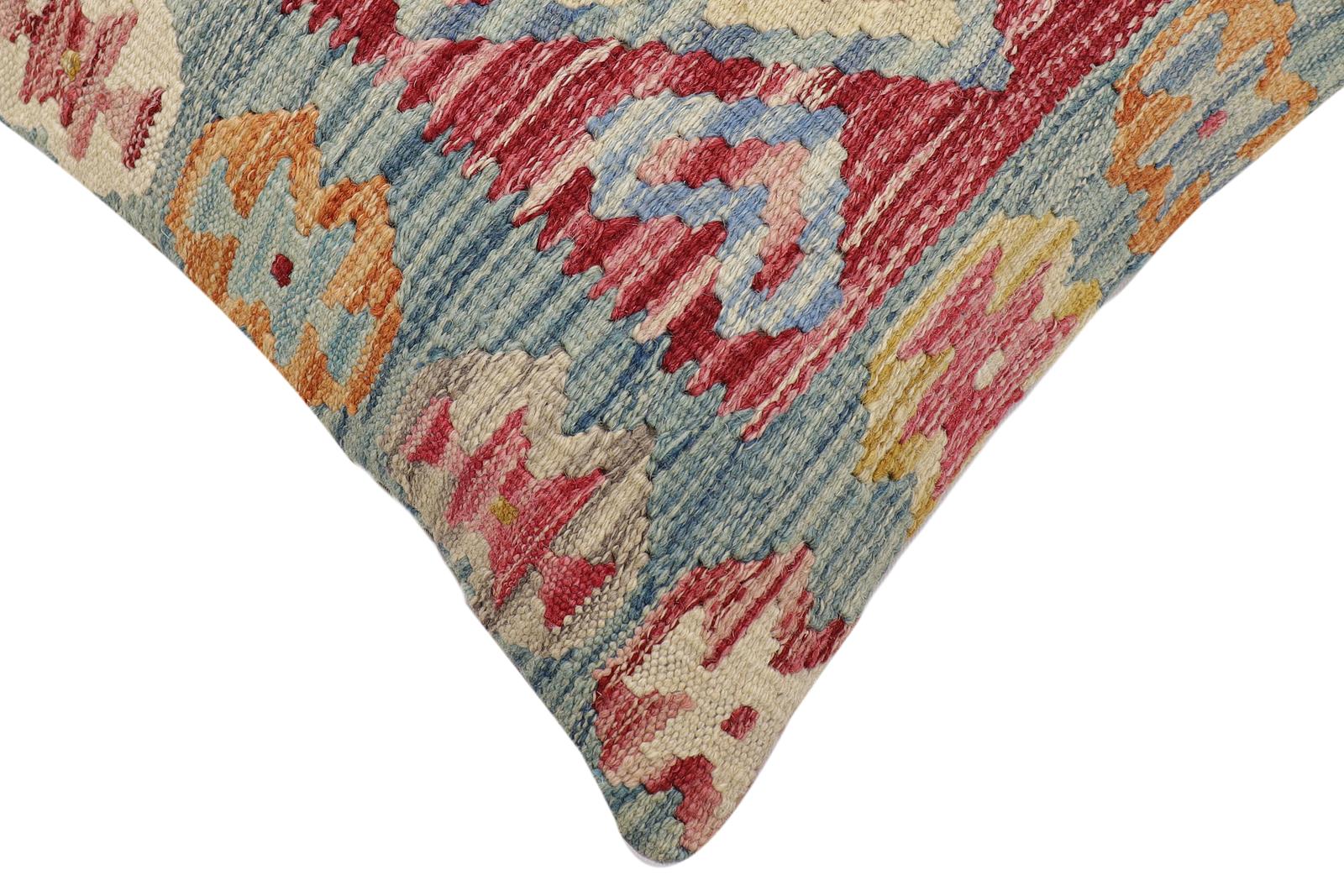 handmade Traditional Pillow Red Blue Hand-Woven SQUARE 100% WOOL Hand woven turkish pillow2 x 2