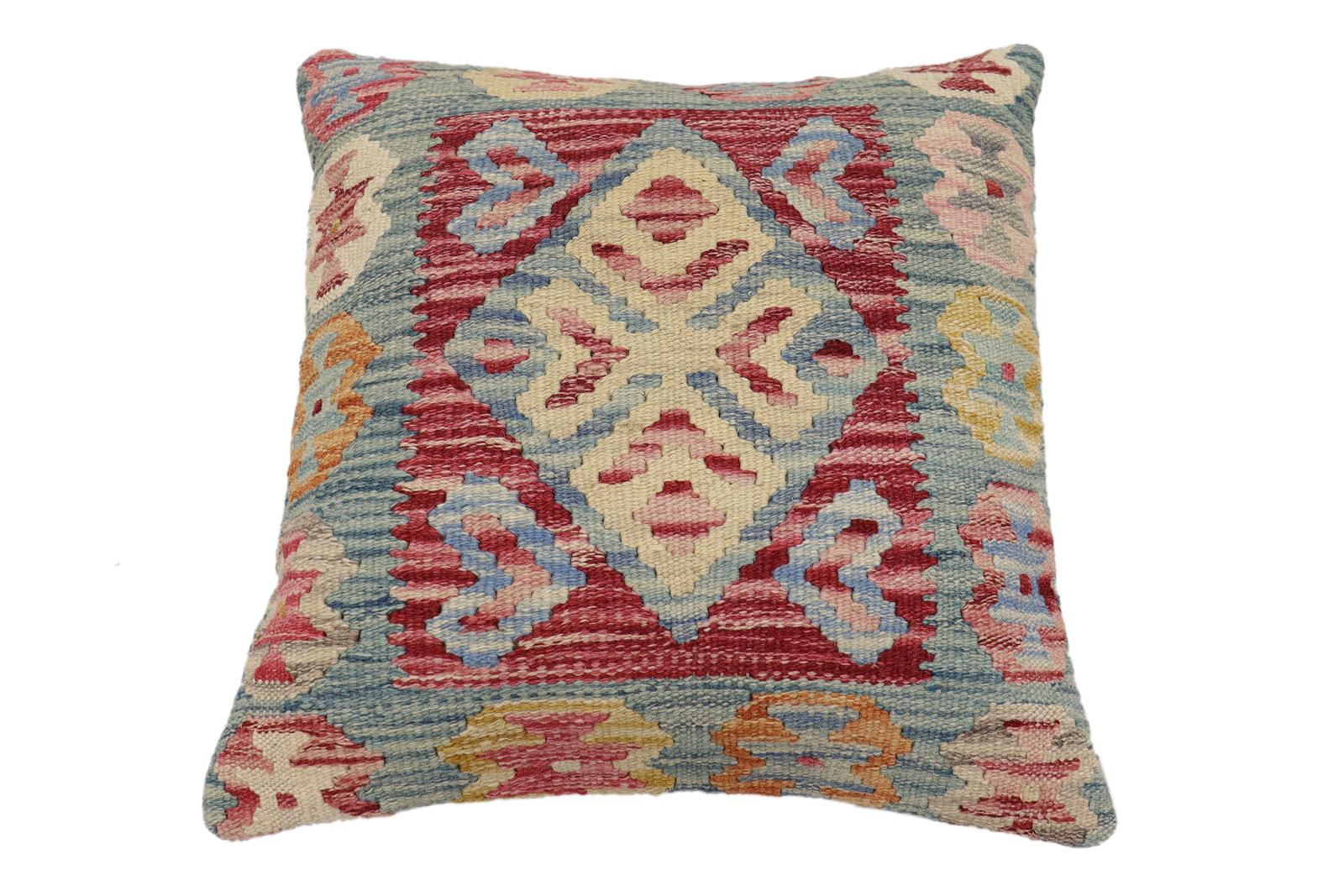 handmade Traditional Pillow Red Blue Hand-Woven SQUARE 100% WOOL Hand woven turkish pillow2 x 2