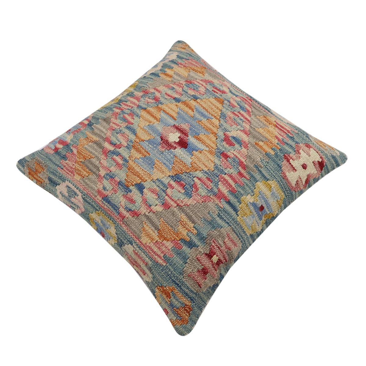 handmade Traditional Pillow Blue Red Hand-Woven SQUARE 100% WOOL Hand woven turkish pillow2 x 2