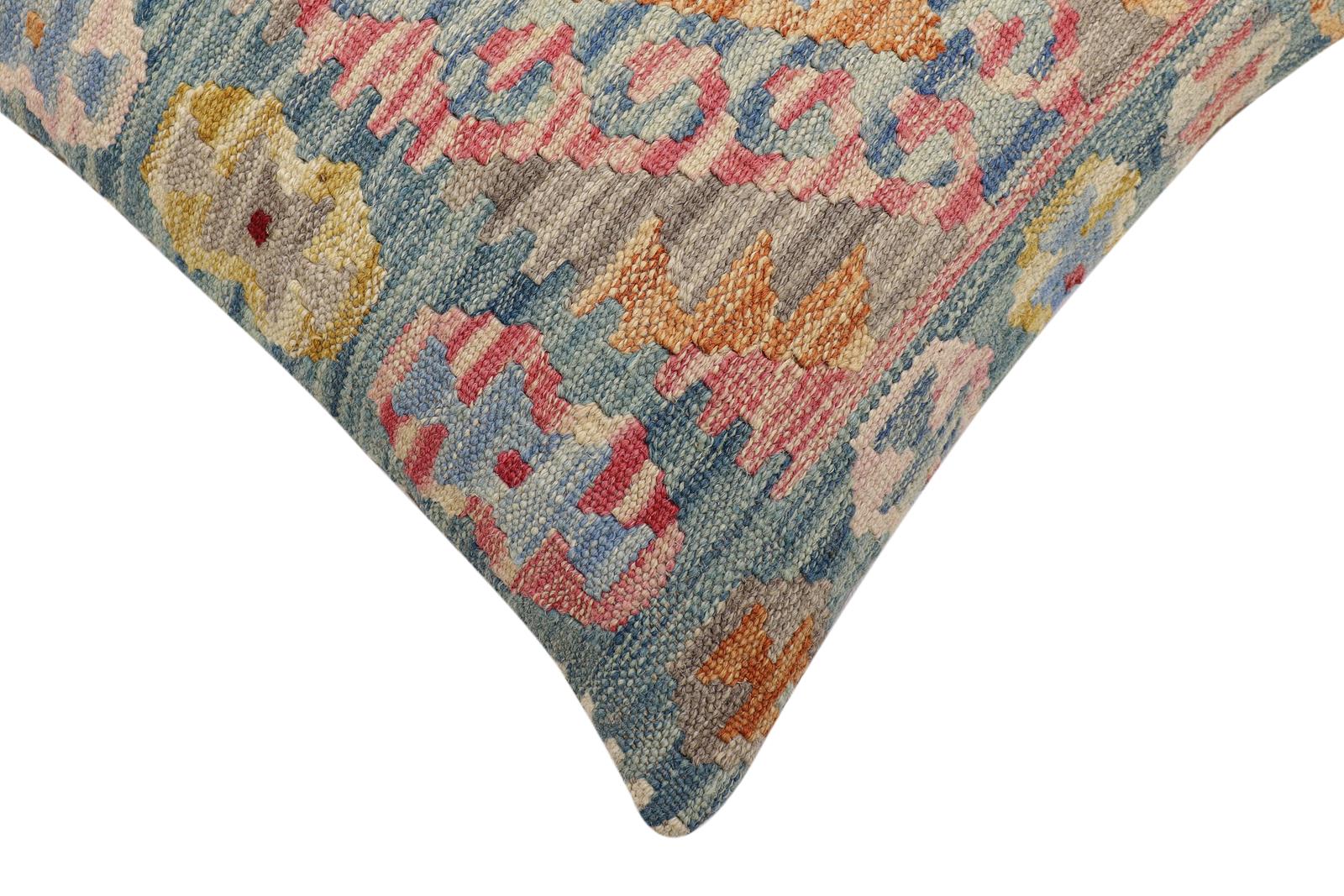 handmade Traditional Pillow Blue Red Hand-Woven SQUARE 100% WOOL Hand woven turkish pillow2 x 2
