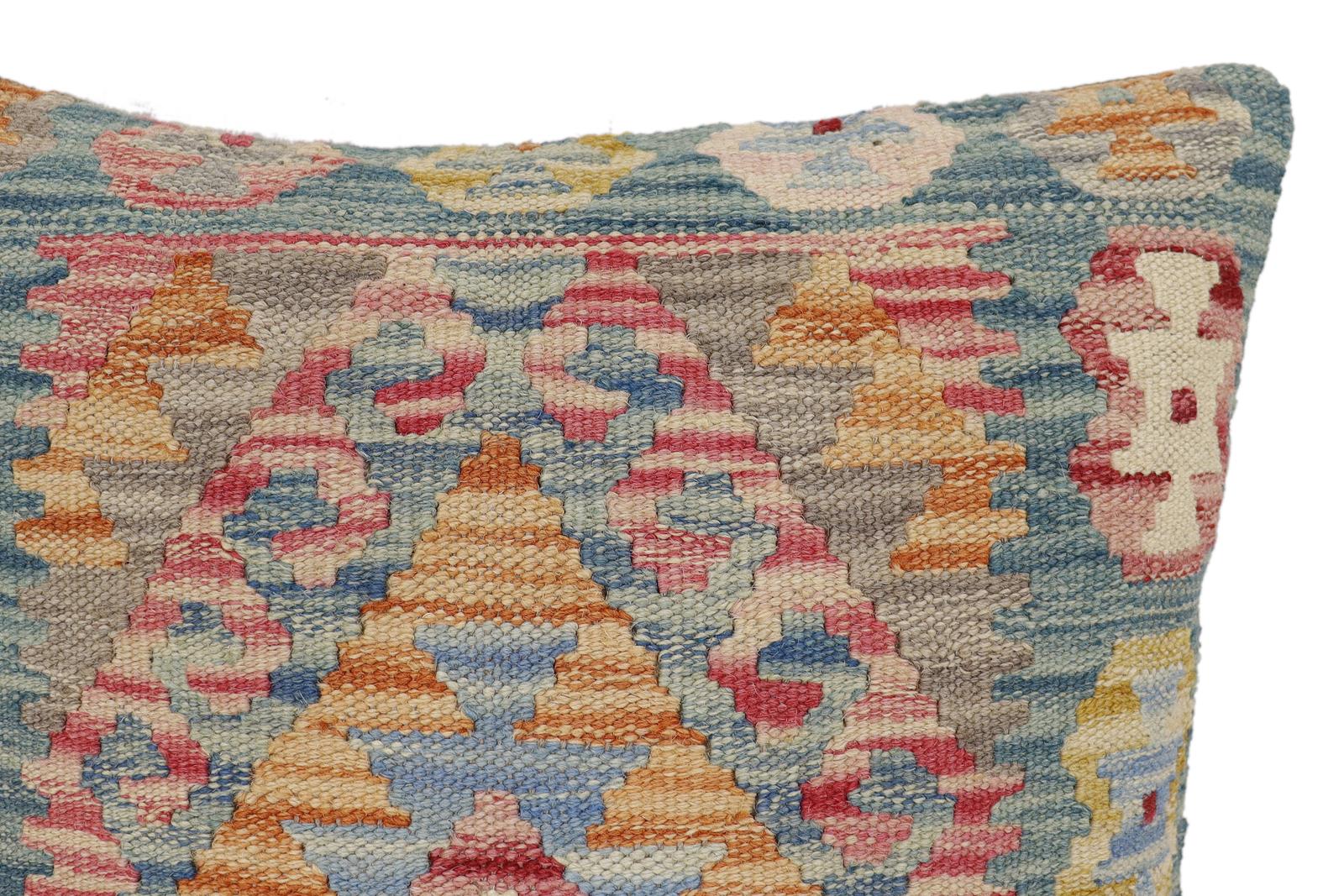 handmade Traditional Pillow Blue Red Hand-Woven SQUARE 100% WOOL Hand woven turkish pillow2 x 2