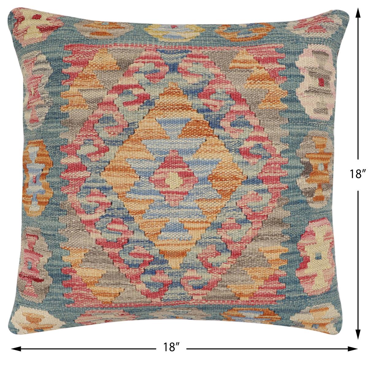 handmade Traditional Pillow Blue Red Hand-Woven SQUARE 100% WOOL Hand woven turkish pillow2 x 2