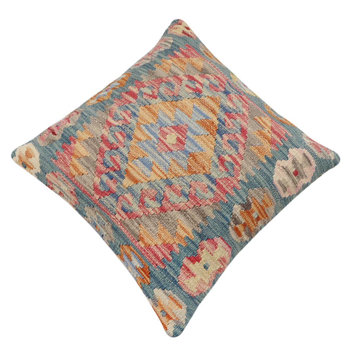 handmade Traditional Pillow Blue Red Hand-Woven SQUARE 100% WOOL Hand woven turkish pillow2 x 2